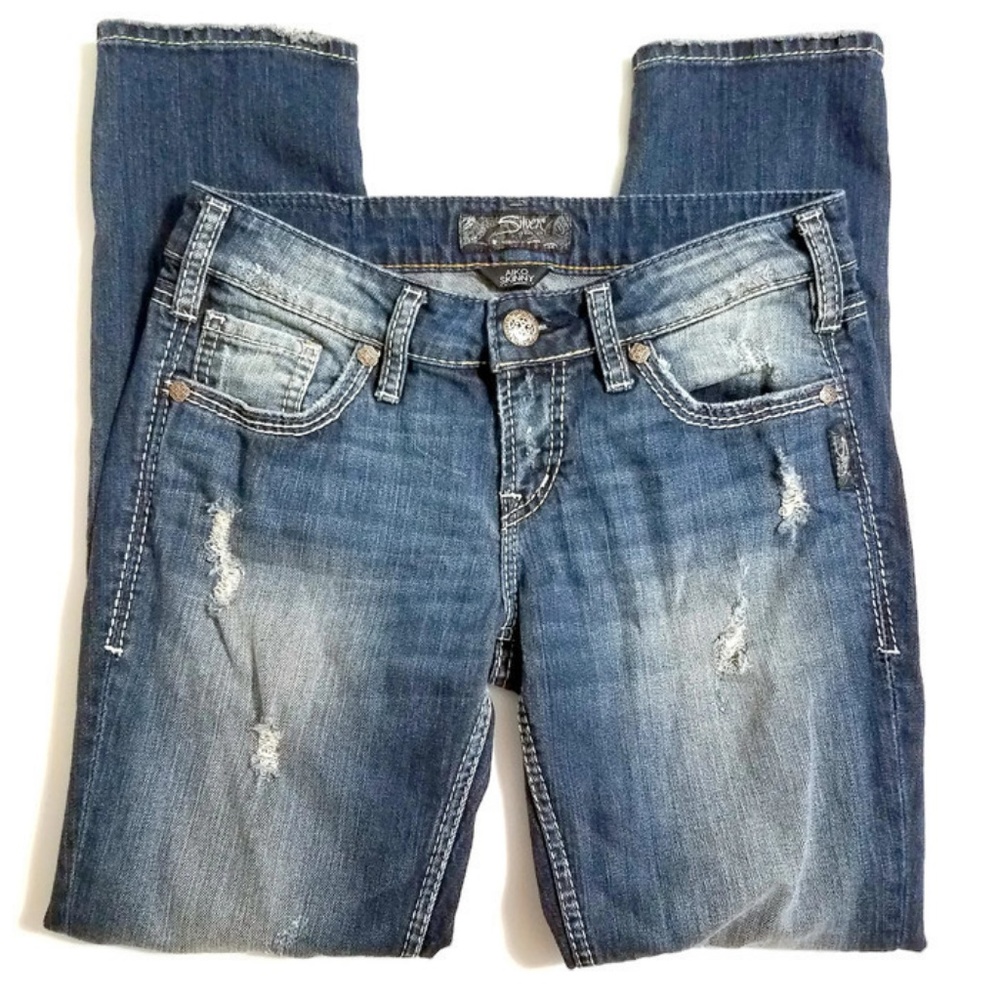 SIlver Aiko Destroyed Distress Skinny Jeans 27x29